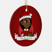 Afroamerikanischer Weihnachtsmädchen-Cartoon Keramik Ornament (Rechts)