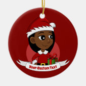 Afroamerikanischer Weihnachtsmädchen-Cartoon Keramik Ornament (Vorne)
