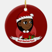 Afroamerikanischer Weihnachtsmädchen-Cartoon Keramik Ornament (Hinten)