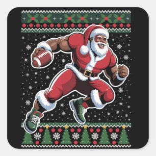 Afroamerikanischer Weihnachtsmann Football hässlic Quadratischer Aufkleber