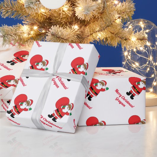 Afroamerikanischer Weihnachtsmann froh Christmas W Geschenkpapier (Feiertage)