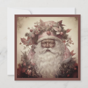Afroamerikanischer Weihnachtsmann, Rokoko Red & Fl Feiertagskarte