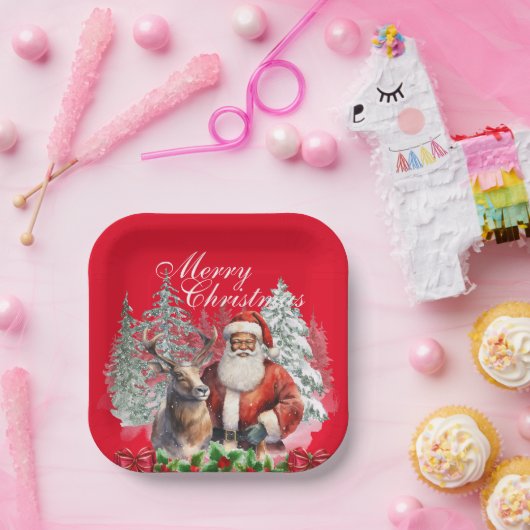 Afroamerikanischer Weihnachtsmann-Teller - 10 kg Pappteller (Party)