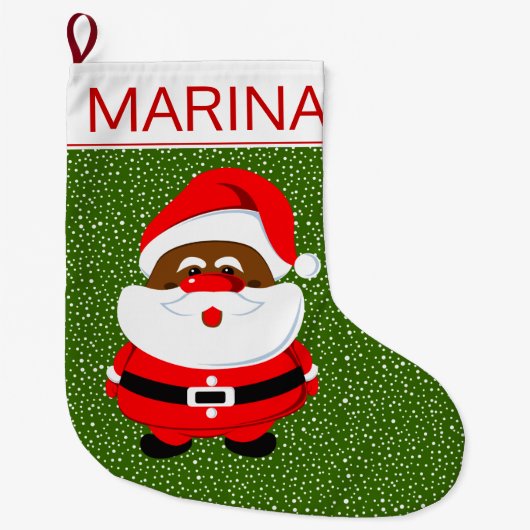 Afroamerikanischer Weihnachtsmann weiß grün Großer Weihnachtsstrumpf (Vorderseite)
