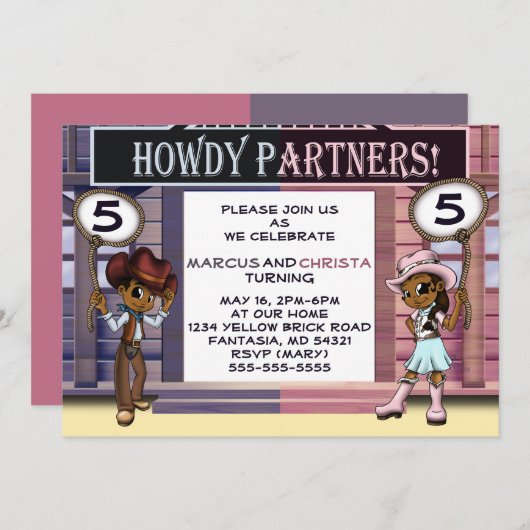 Afroamerikanischer Zwillingsjunge und Mädchen zum Einladung (Vorne/Hinten)