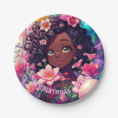 Afroamerikanisches Anime Girl Personalisiert zum G Pappteller (Vorderseite)