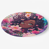 Afroamerikanisches Anime Girl Personalisiert zum G Pappteller (Schrägansicht)