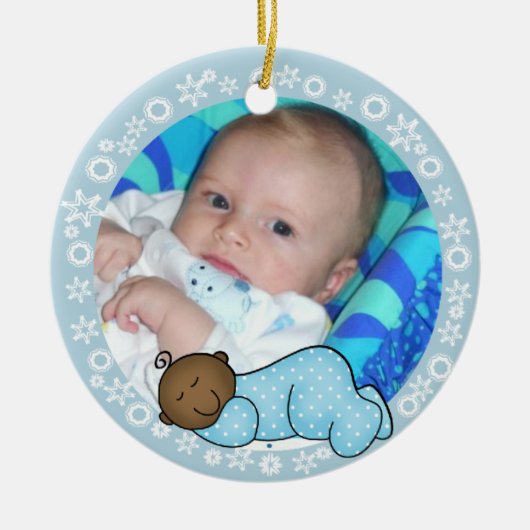 Afroamerikanisches Baby 1. Weihnachtsdekoration Keramik Ornament (Vorne)