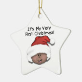 Afroamerikanisches Baby 1. Weihnachtsdekoration Keramikornament (Links)