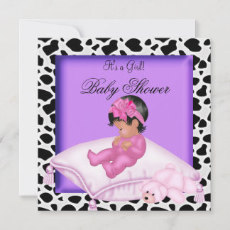 Afroamerikanisches Baby-Duschmädchen Lila Pink Einladung