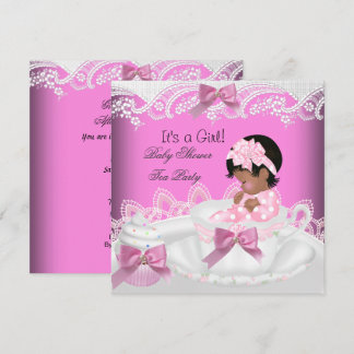 Afroamerikanisches Baby-Duschmädchen Pink Baby Tea Einladung