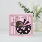 Afroamerikanisches Baby-Duschmädchen Pink Einladung (Stehend Vorderseite)