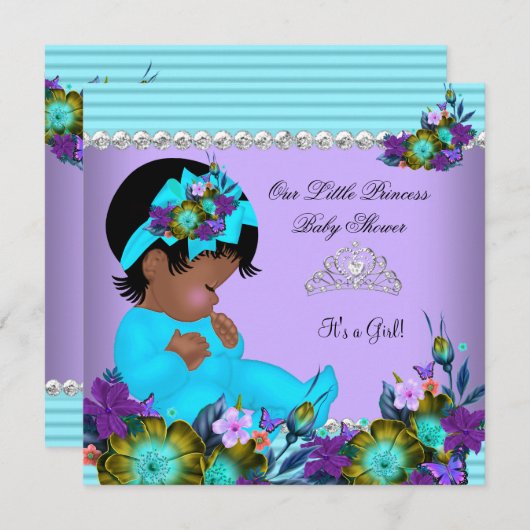 Afroamerikanisches Baby Duwer Girl Aquamarin Blue Einladung (Vorne/Hinten)