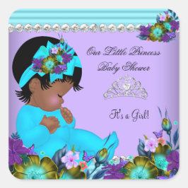 Afroamerikanisches Baby Duwer Girl Aquamarin Blue  Quadratischer Aufkleber