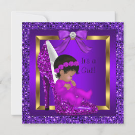 Afroamerikanisches Baby Duwer Girl Lila Glitzer Einladung