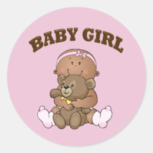 Afroamerikanisches Baby Girl and Bear Runder Aufkleber