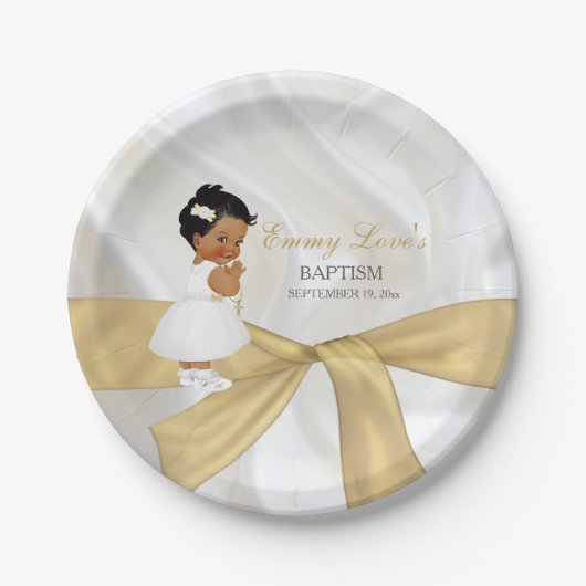 Afroamerikanisches Baby-Girl-Taufe Pappteller (Vorderseite)