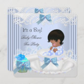 Afroamerikanisches Baby Shower Boy Blue Baby Teacu Einladung (Vorne/Hinten)
