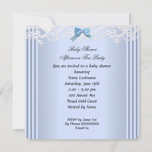 Afroamerikanisches Baby Shower Boy Blue Baby Teacu Einladung (Rückseite)