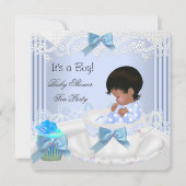 Afroamerikanisches Baby Shower Boy Blue Baby Teacu Einladung (Vorderseite)
