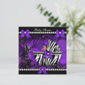 Afroamerikanisches Baby Shower Girl Lila Zebra 2 Einladung (Stehend Vorderseite)