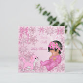 Afroamerikanisches Babyduschmädchen Kitten Pink Einladung (Stehend Vorderseite)