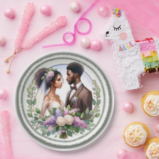 afroamerikanisches Hochzeitspaar Pappteller (Party)