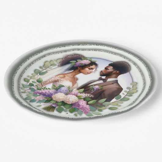 afroamerikanisches Hochzeitspaar Pappteller (Schrägansicht)