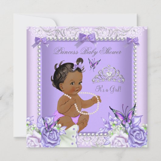 Afroamerikanisches Lavendel-Gray-Baby-Duschmädchen Einladung (Vorderseite)