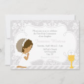 Afroamerikanisches Mädchen Erste Kommune Damask Einladung (Vorderseite)