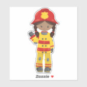 Afroamerikanisches Mädchen, Girl Fireman, Feuerweh Aufkleber (Blatt)