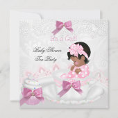 Afroamerikanisches Mädchen Kinderdusche Pink Baby Einladung (Vorderseite)