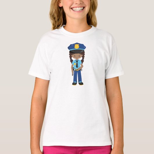 Afroamerikanisches Mädchen, Polizeimädchen, Polize T-Shirt (Vorderseite)