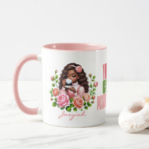 Afroamerikanisches Mädchen Positivität Tee Rosen Tasse