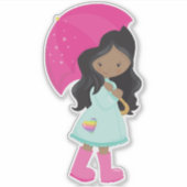 Afroamerikanisches Mädchen, Regen, Regenmantel, Re Aufkleber (Vorderseite)