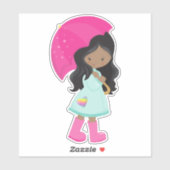 Afroamerikanisches Mädchen, Regen, Regenmantel, Re Aufkleber (Blatt)