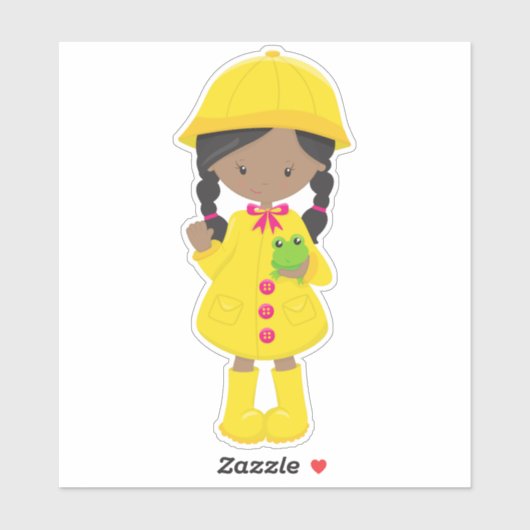Afroamerikanisches Mädchen, Regenmantel, Regen, St Aufkleber (Blatt)