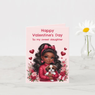 Afroamerikanisches Mädchen Süßer Welpe Valentinsta Karte