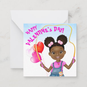 Afroamerikanisches Mädchen überspringt Valentinska Mitteilungskarte