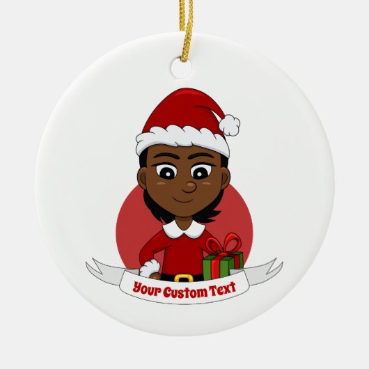 Afroamerikanisches Weihnachtsmädchen mit kurzen Ha Keramik Ornament (Vorne)
