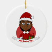 Afroamerikanisches Weihnachtsmädchen mit kurzen Ha Keramik Ornament (Hinten)