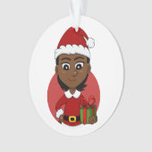 Afroamerikanisches Weihnachtsmädchen mit kurzen Ha Ornament (Vorderseite)