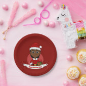 Afroamerikanisches Weihnachtsmädchen mit kurzen Ha Pappteller (Party)