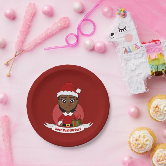 Afroamerikanisches Weihnachtsmädchen mit kurzen Ha Pappteller (Party)