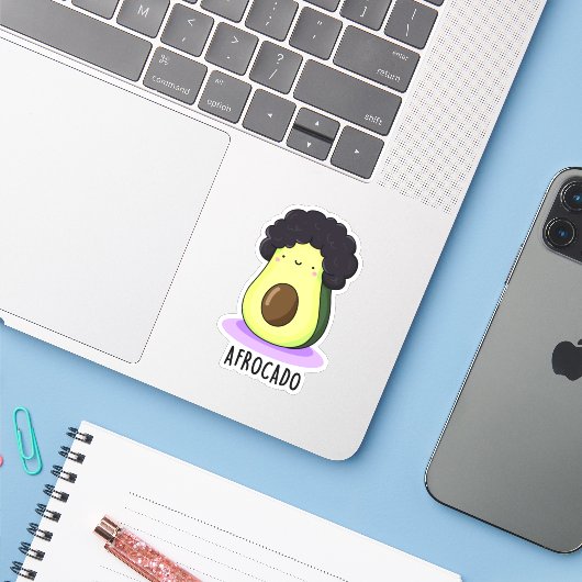 Afrocado Funny Avocado mit Afro Puff Aufkleber (Laptop mit iPhone)