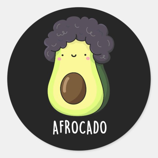 Afrocado Funny Avocado mit Afro Puff Dark BG Runder Aufkleber (Vorderseite)