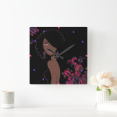 Afrocentric Beauty Wall Clock Quadratische Wanduhr (Zuhause)