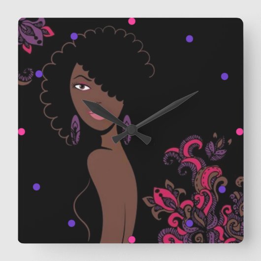 Afrocentric Beauty Wall Clock Quadratische Wanduhr (Vorderseite)