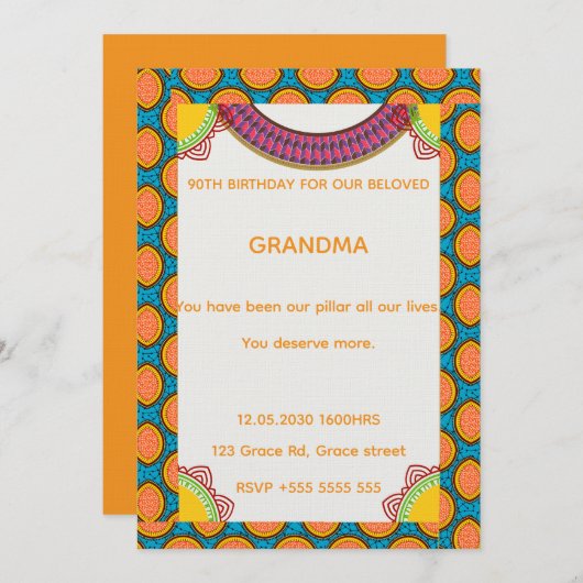 Afrocentric Birthday Invitation | Ankara Pattern Einladung (Vorne/Hinten)