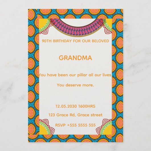 Afrocentric Birthday Invitation | Ankara Pattern Einladung (Vorderseite)